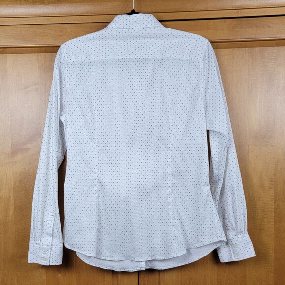 Banana Republic White Navy Dotted Long-Sleeve Tailored Button Down Shirt - 14 - Picture 2 of 10